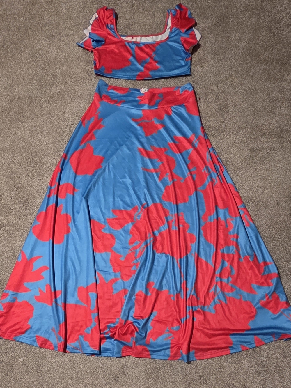 Blue & Red Floral Maxi Skirt - Stylish Women's Skirt 2 PCS Set